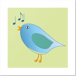 Blue Song Bird and Musical Notes Posters and Art